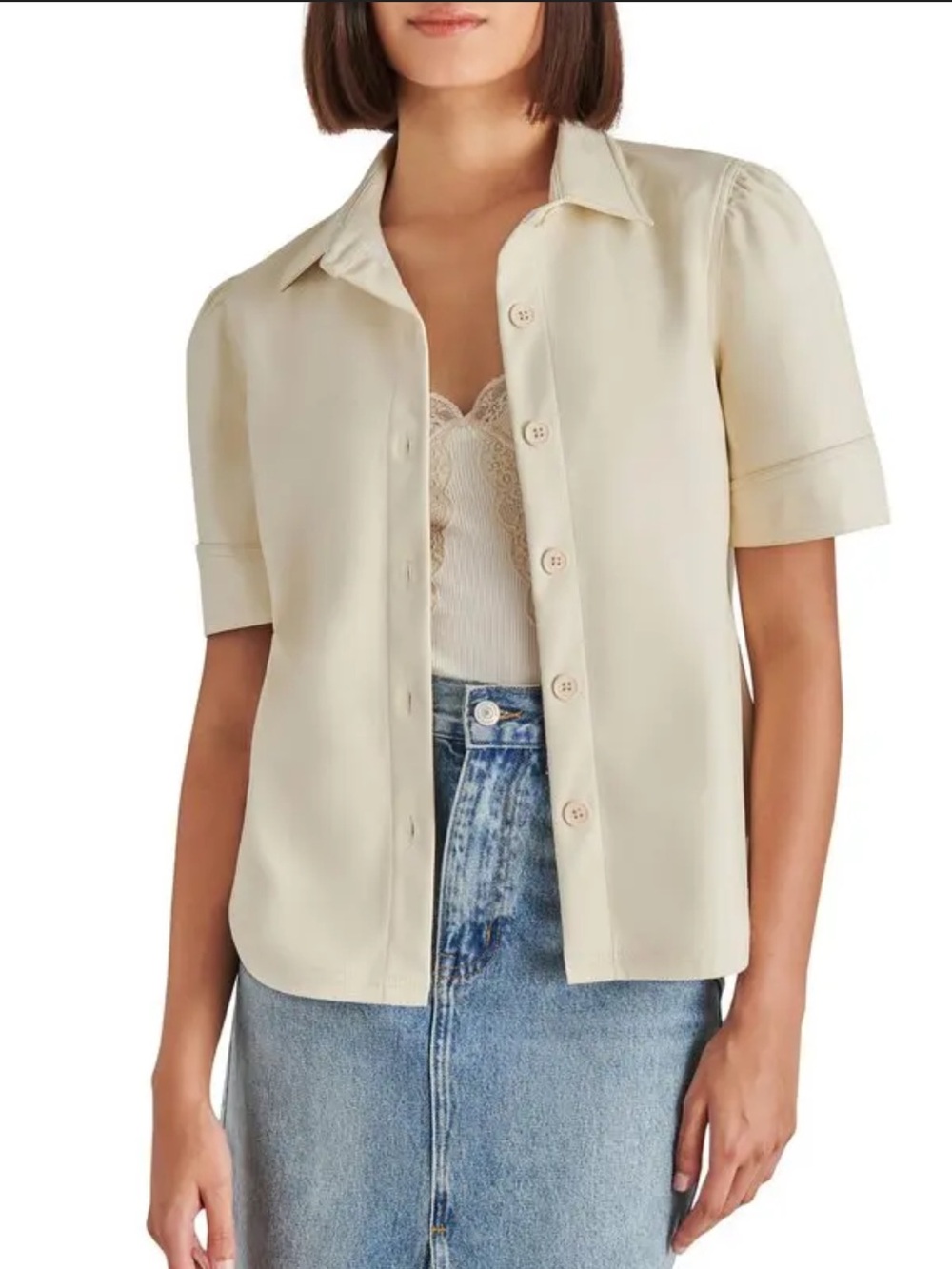 Steve Madden Cream Short-Sleeve Button-Front Shirt